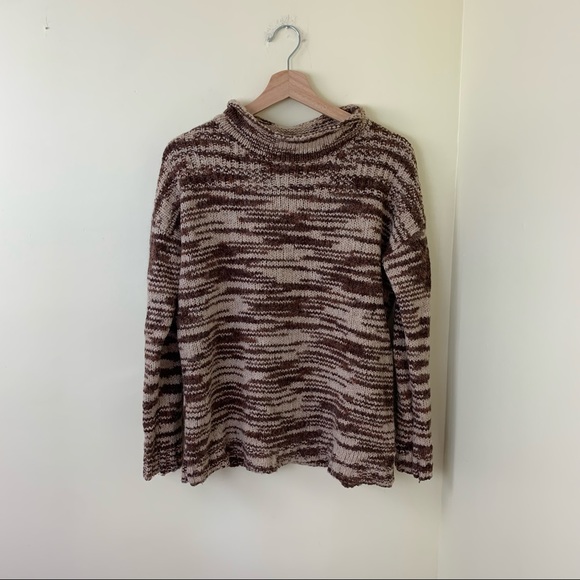 Urban Outfitters Ecoté Wool Blend Marled Brown Mockneck Sweater in Size Medium - Picture 2 of 9